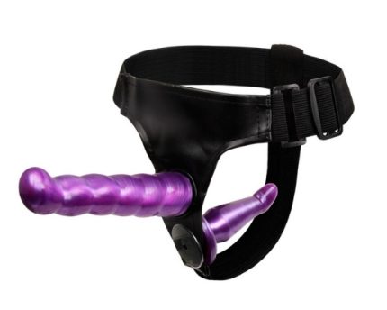 Çift Taraflı Mor Renk Belden Bağlamalı Strap-On Dildo Seti – Anal & Vajinal Kullanım İçin